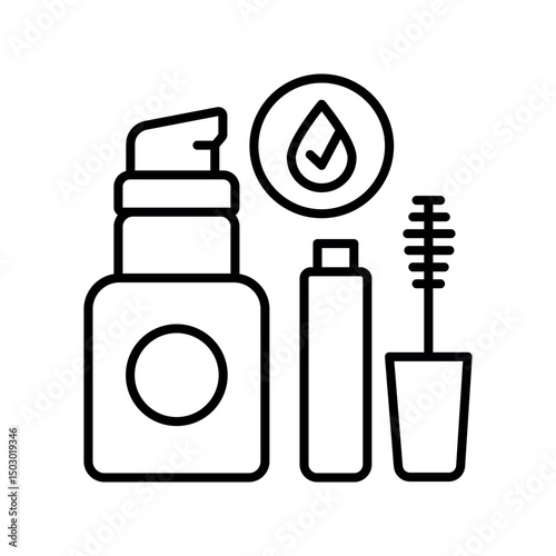 Water resistant cosmetics black line icon for digital and print projects.PFAS product