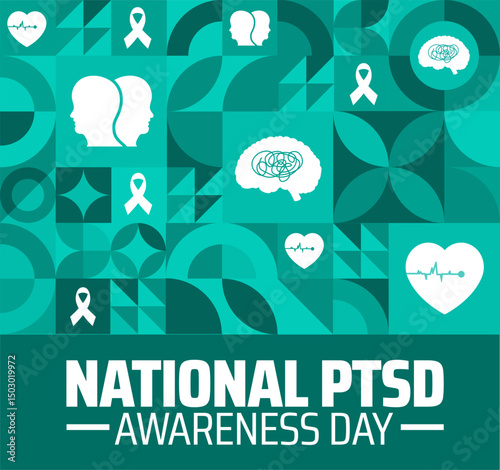 National PTSD Awareness Day Geometric shape pattern background banner or poster design template. observed every year in June. Holiday concept. Use to any Template, card, poster, placard, template.