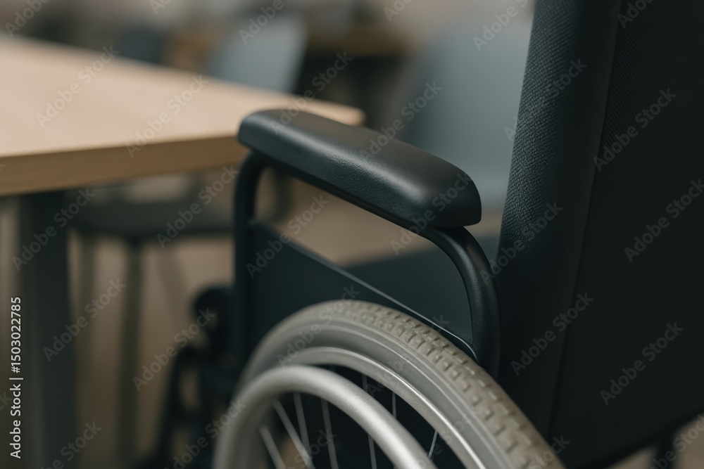 Obraz premium Close-up of a Modern Wheelchair Armrest Near a Minimalist Office Environment