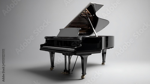 Black grand piano isolated on grey background