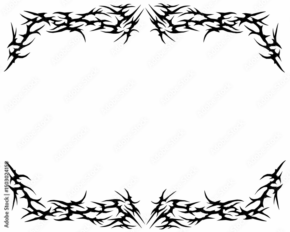 Obraz premium Neo tribal frame, cyber gothic style symmetrical shape, futuristic y2k abstract border vector isolation