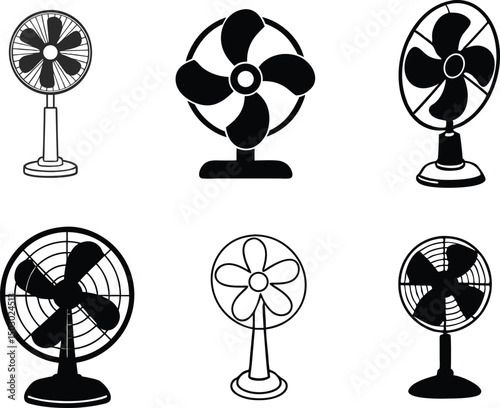 simple fan icon,, electric fan illustration, black electric fan silhouette vector.