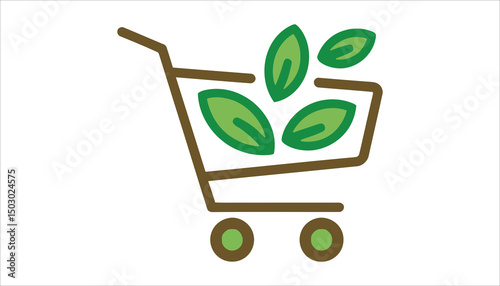 Eco Friendly Shopping Cart Icon with Green Leaves Vector