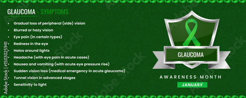 Original Glaucoma Awareness ribbon with Symptoms, Shield Design with Pattern Based Background.
