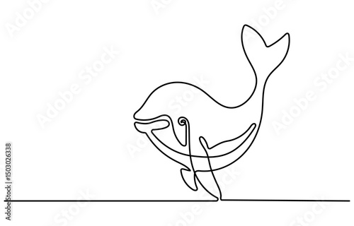 Continuous one line drawing of killer whale. Simple illustration of orca whale line art vector illustration
