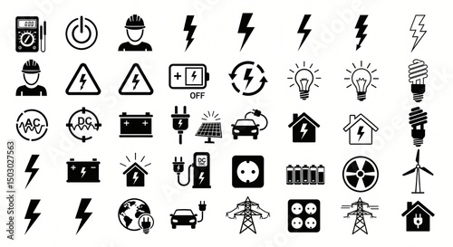 Electricity Icons Power, Energy, and Renewable Sources