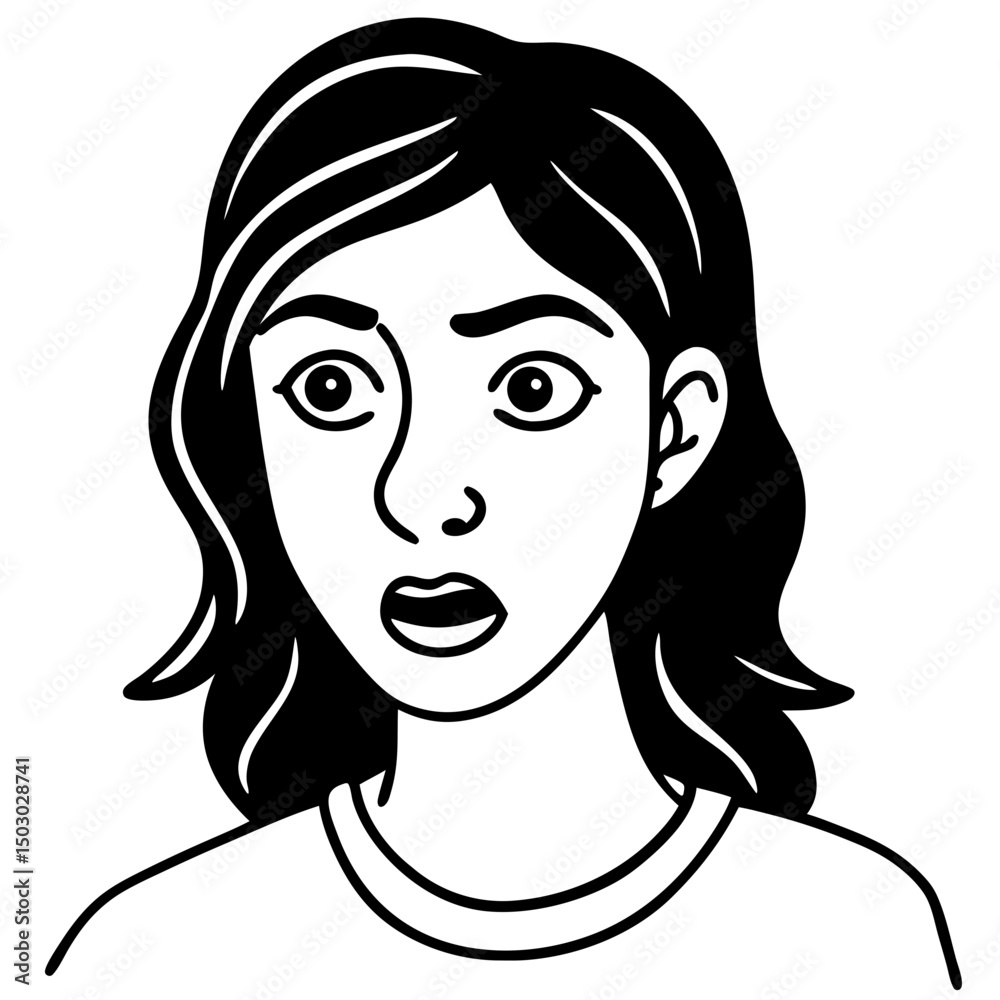 Surprised young woman with long hair looking shocked in illustration Surprised young woman with long hair looking shocked in illustration