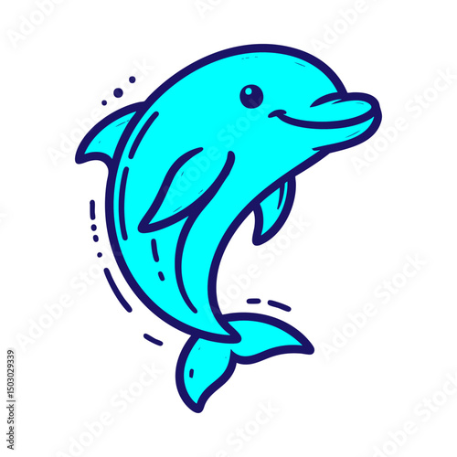Playful Blue Dolphin: Cute Ocean Mammal Cartoon