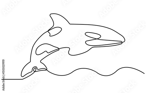 Continuous one line drawing of killer whale. Simple illustration of orca whale line art vector illustration