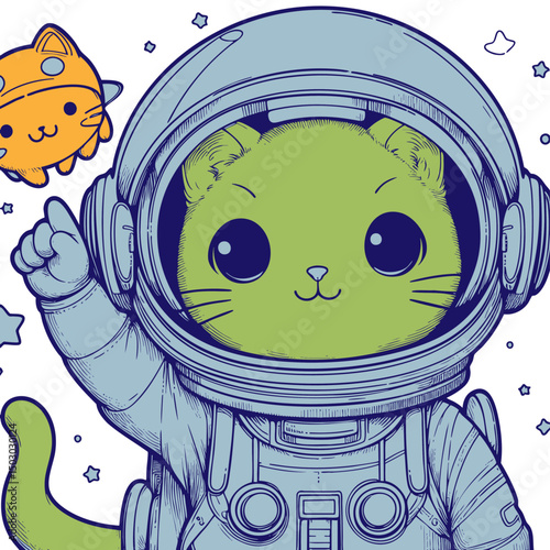 Cute Astronaut Cat in Space: Adorable Cartoon Cat exploring the cosmos