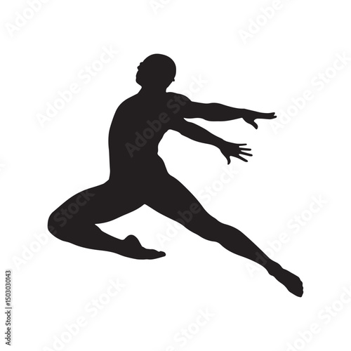 Dynamic Silhouette of Diving Athlete in Action Pose Silhouette White Background.