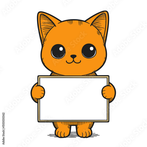 Adorable Orange Cat Holding a Blank Sign