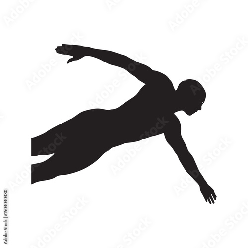 Dynamic Silhouette of Diving Athlete in Action Pose Silhouette White Background.