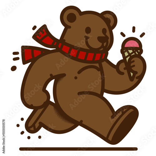 Cute Bear Running with Ice Cream Cone