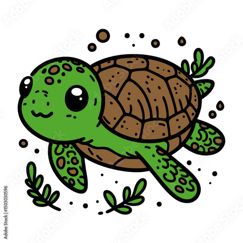 Adorable Cartoon Sea Turtle: Ocean Wildlife Illustration