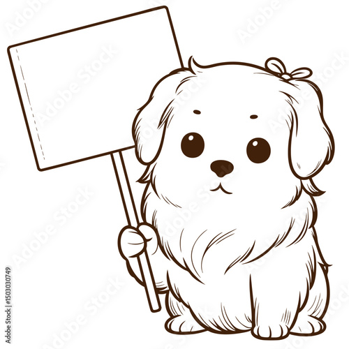 Adorable Puppy Holding Blank Sign: Cute Cartoon Dog Illustration