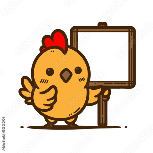 Cute Cartoon Chick Holding a Blank Sign