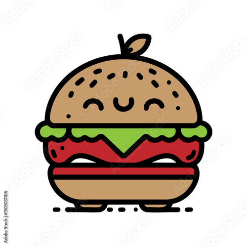 Cute Cartoon Burger: Yummy and Happy Food Illustration