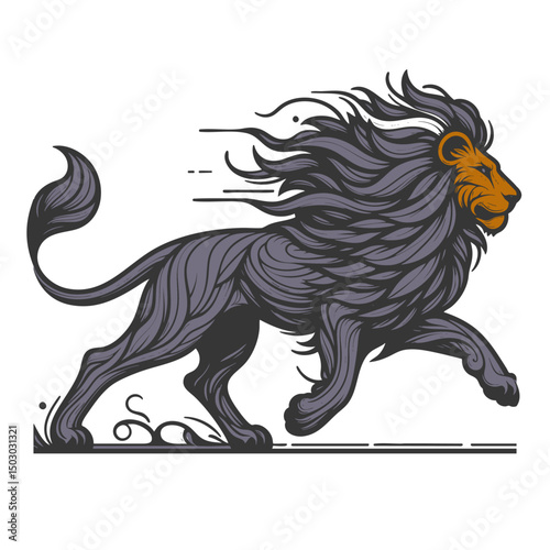 Majestic Lion in Motion: A Powerful Wildlife Vector Graphic