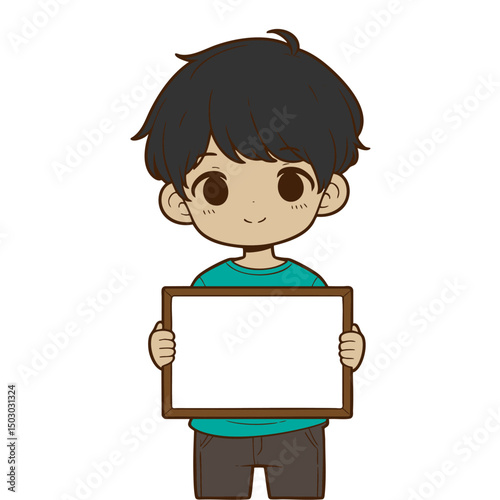 Cute Boy Holding Blank Sign: Perfect for Your Message