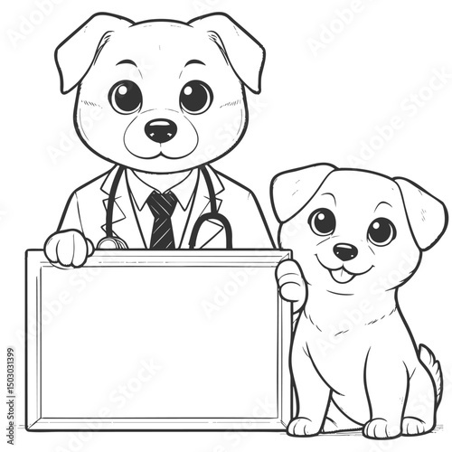 Adorable Puppy Doctor with Blank Sign: Pet Vet Cartoon