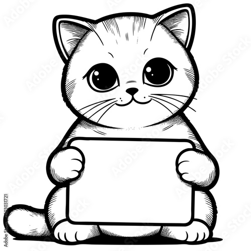 Adorable Kitten Holding a Blank Sign