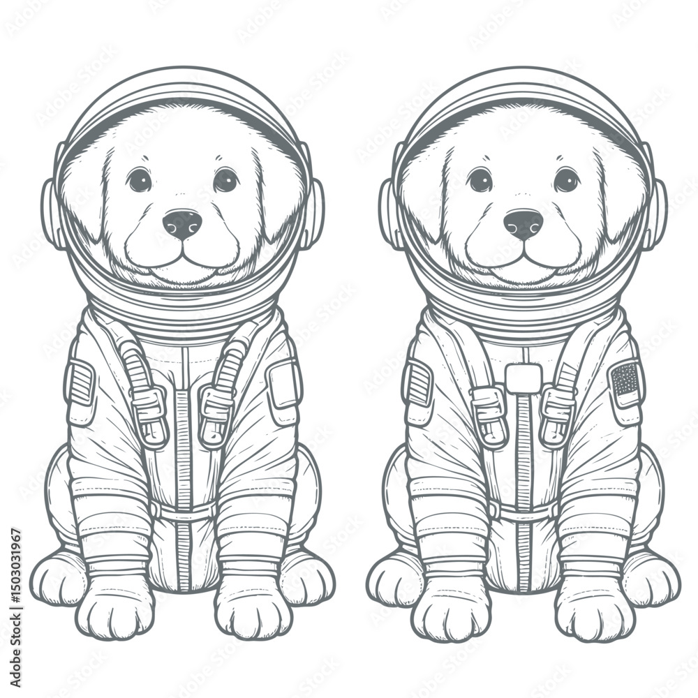 Fototapeta premium Cute Puppy Astronauts in Space: Adorable Dog in Space Suit