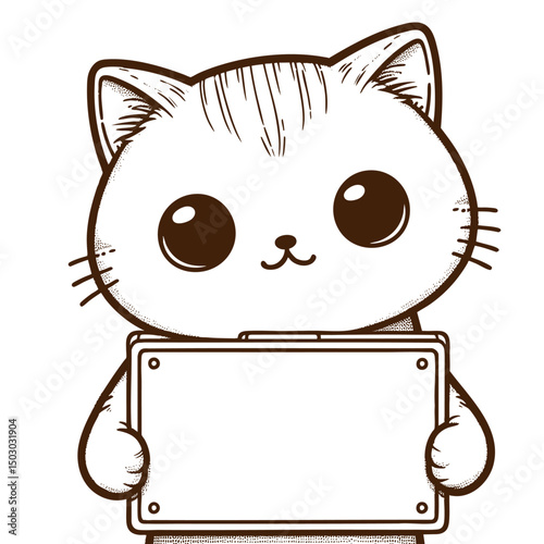 Adorable Cartoon Cat Holding a Blank Sign