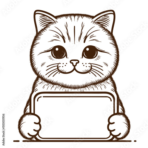 Adorable Kitten Holding Blank Sign: Cute Pet Graphic