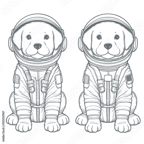 Cute Puppy Astronauts in Space: Adorable Dog in Space Suit