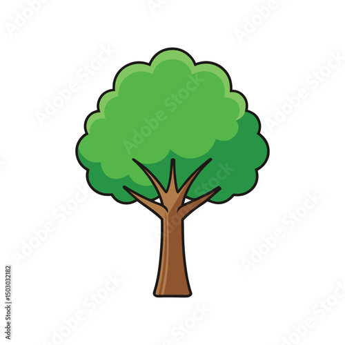 A vibrant cartoon tree with lush green leaves and a sturdy brown trunk