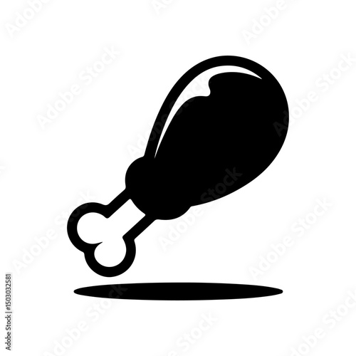 Fried Chicken leg black icon Silhouette vector style with white background