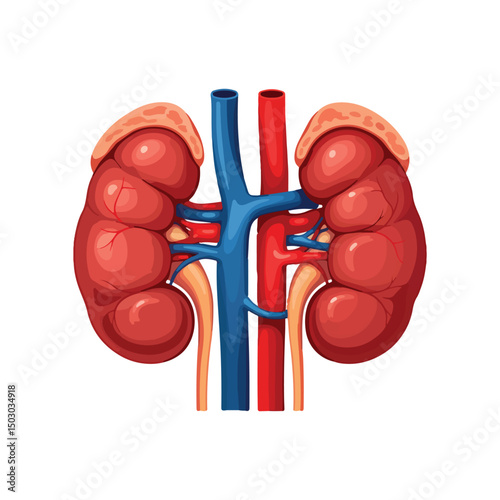 Human kidneys isolated on white background cartoon style flat design vector illustration