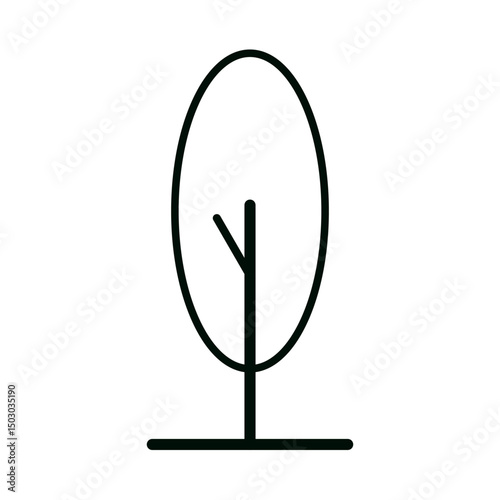 Outline illustration of slim oval tree with black contour and straight branches
