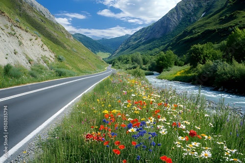 Mountain Roadside Wildflower Meadow Scenic View