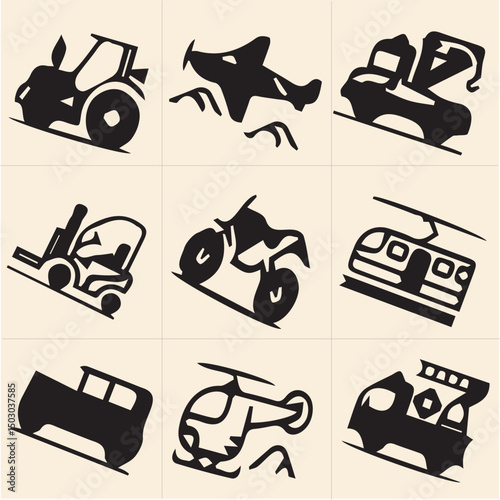 All kind of transportation vector Black and white set-29