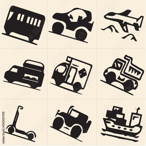 All kind of transportation vector Black and white set-30