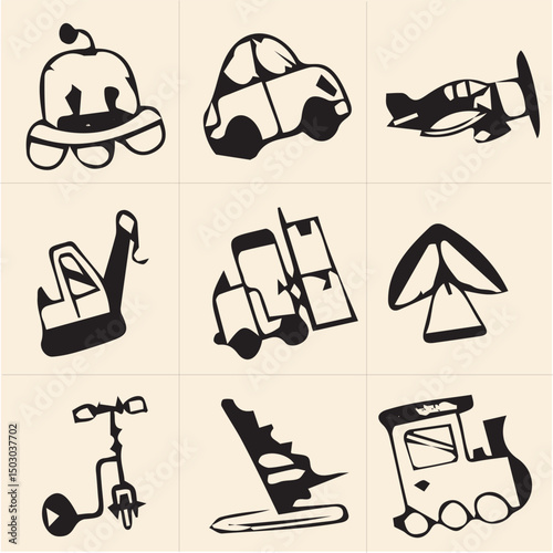 All kind of transportation vector Black and white set-33