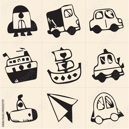 All kind of transportation vector Black and white set-34