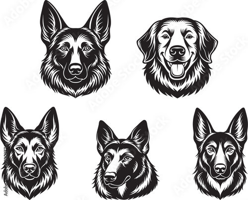 Animal vector illustration of wild dogs heads Silhouette powerful tattoo design for nature and wildlife art