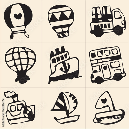 All kind of transportation vector Black and white set-35