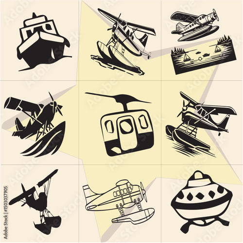 All kind of transportation vector Black and white set-38