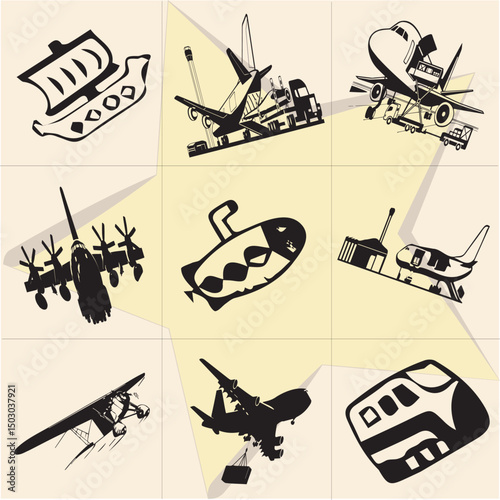 All kind of transportation vector Black and white set-40