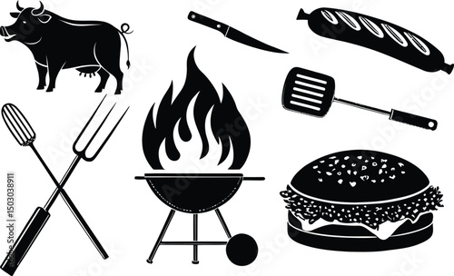 Bbq and grill silhouette icon set vector illustration