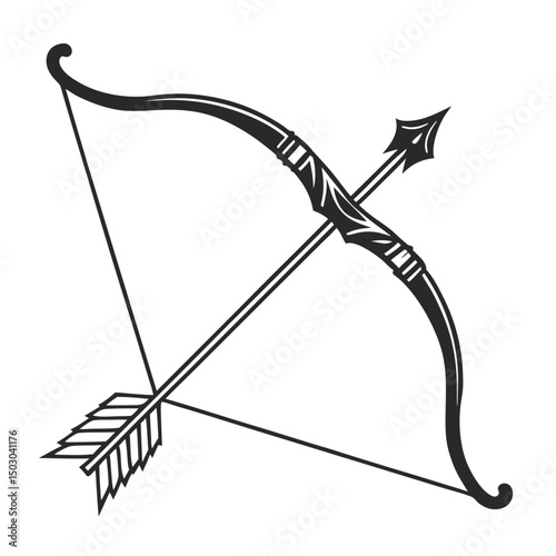 Bow and arrow icons icon, vector set. Set of archer, Silhouette of bow and arrow symbol, Collection of archer, bow and arrow, weapon, design. Vector illustration