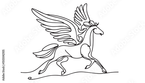 Continuous one single minimal line drawing Pegasus