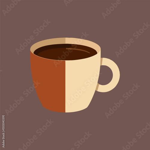 Warm beverage in ceramic coffee mug with visible steam on a wooden table background