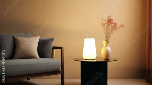 modern living room featuring smart lighting gadgets that adjust brightness and color