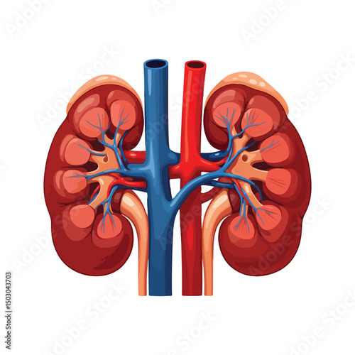 Human kidneys isolated on white background cartoon style flat design vector illustration