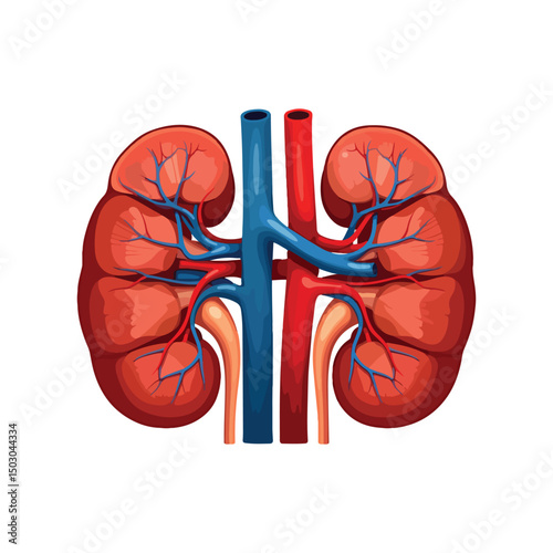 Human kidneys isolated on white background cartoon style flat design vector illustration